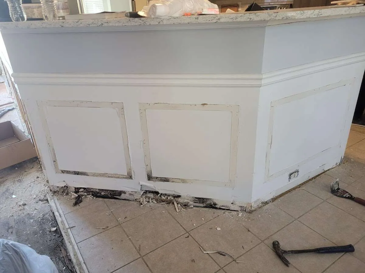 Water damage and mold on kitchen during Storm Damage Restoration in Big Lake